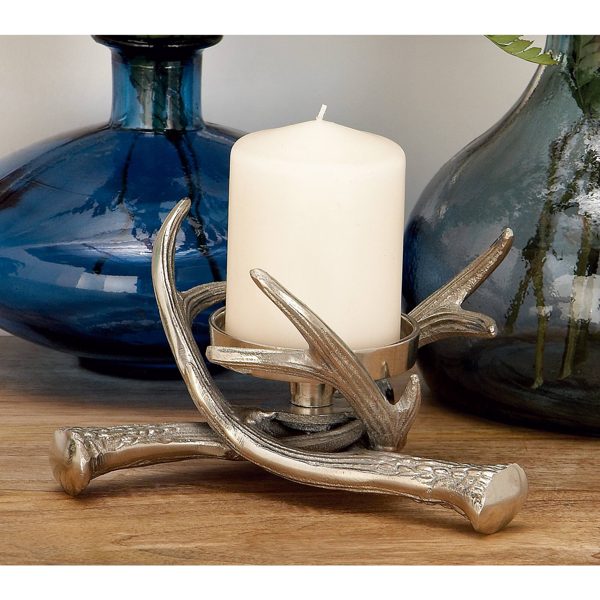 8" Silver Aluminum Traditional Candlestick Holder